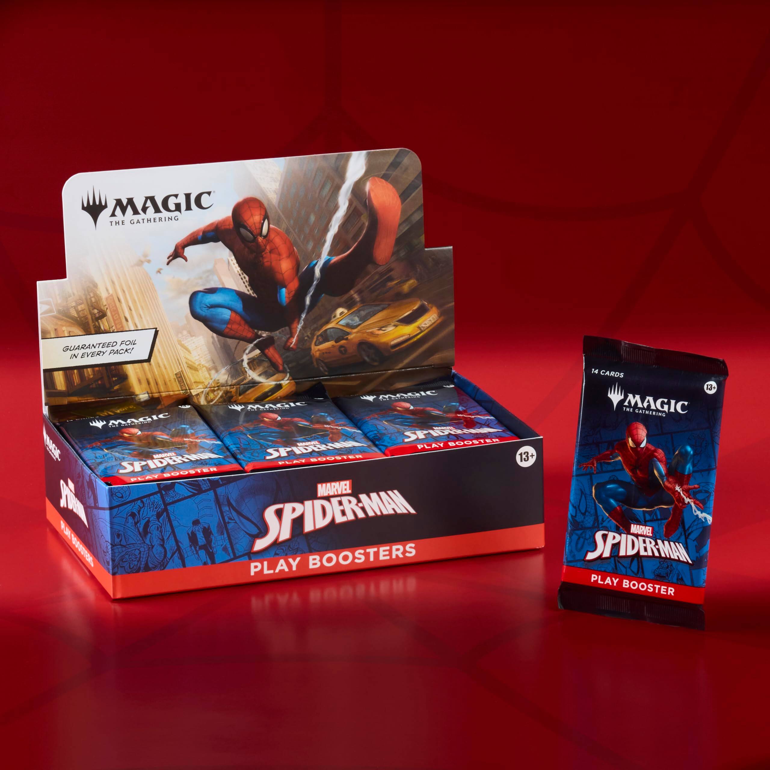 MAGIC THE GATHERING  
GUARANTEED FOIL IN EVERY PACK!  
MARVEL SPIDER-MAN  
PLAY BOOSTER  
13+