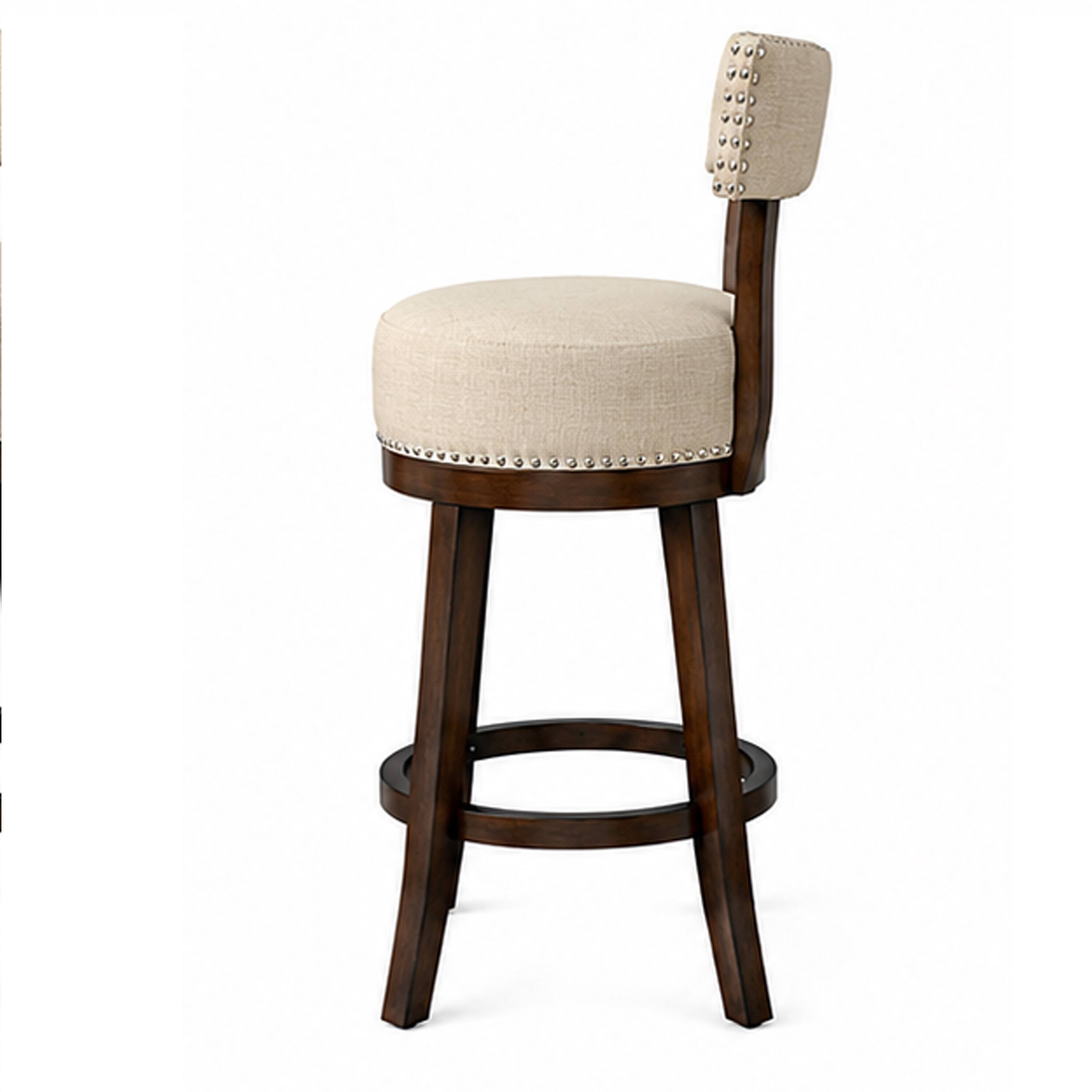 Back. Manhattan Lane - Lynsey Contemporary 24"Barstool With linen Cushion, Set of 2 - Dark Oak, Beige.