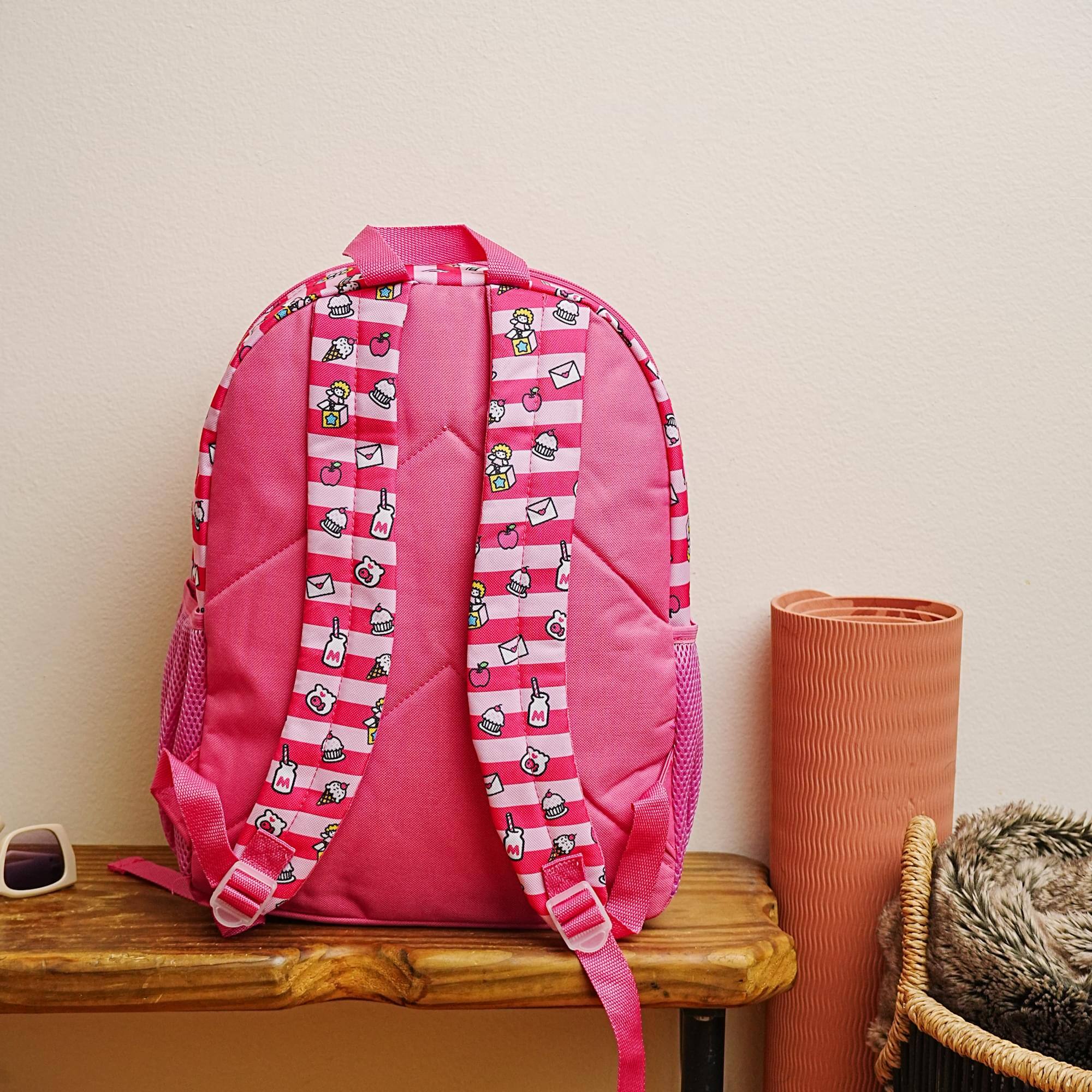 Alt View 5. Hello Kitty - Sanrio Hello Kitty Pink Striped 16 Inch Backpack with Front Pocket - Multi-Colored.