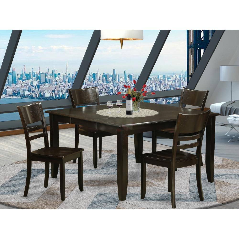Back. East West Furniture - 5 Pc Dining room set-Dinette Table with Leaf and 4 Kitchen Chairs. - Cappuccino.