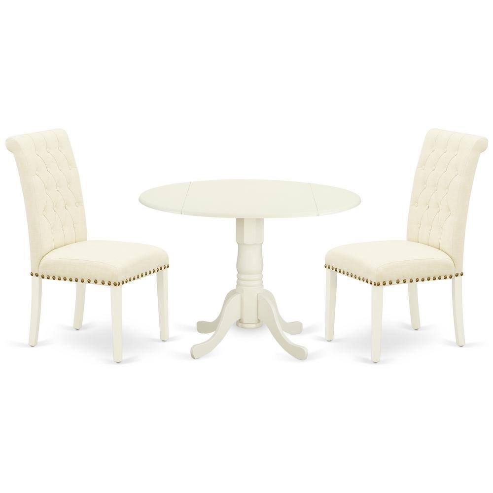 Back. East West Furniture - Dining Room Set Linen White - Brown.