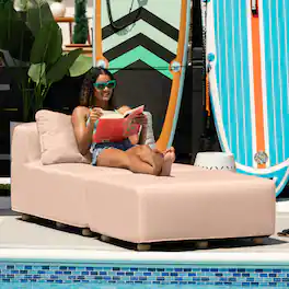 Jaxx - Vada Outdoor Sun Lounger Luxury Modular Chaise & Ottoman with Sunbrella Fabric & Waterproof Cover, Sunbrella - Petal
