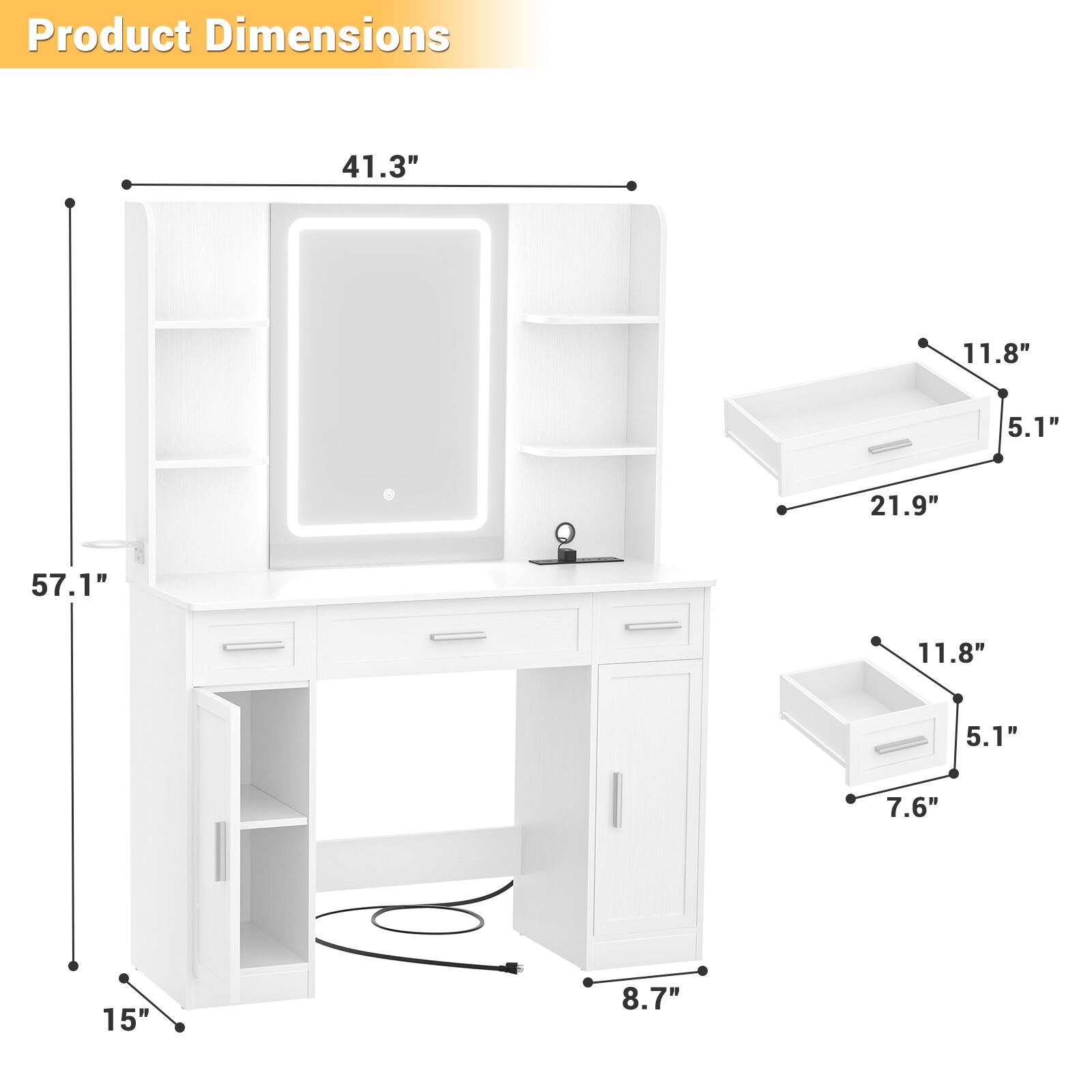 Product Dimensions: 41.3" x 11.8" x 5.1" x 21.9" x 57.1" x 11.8" x 5.1" x 7.6" x 15" x 8.7"