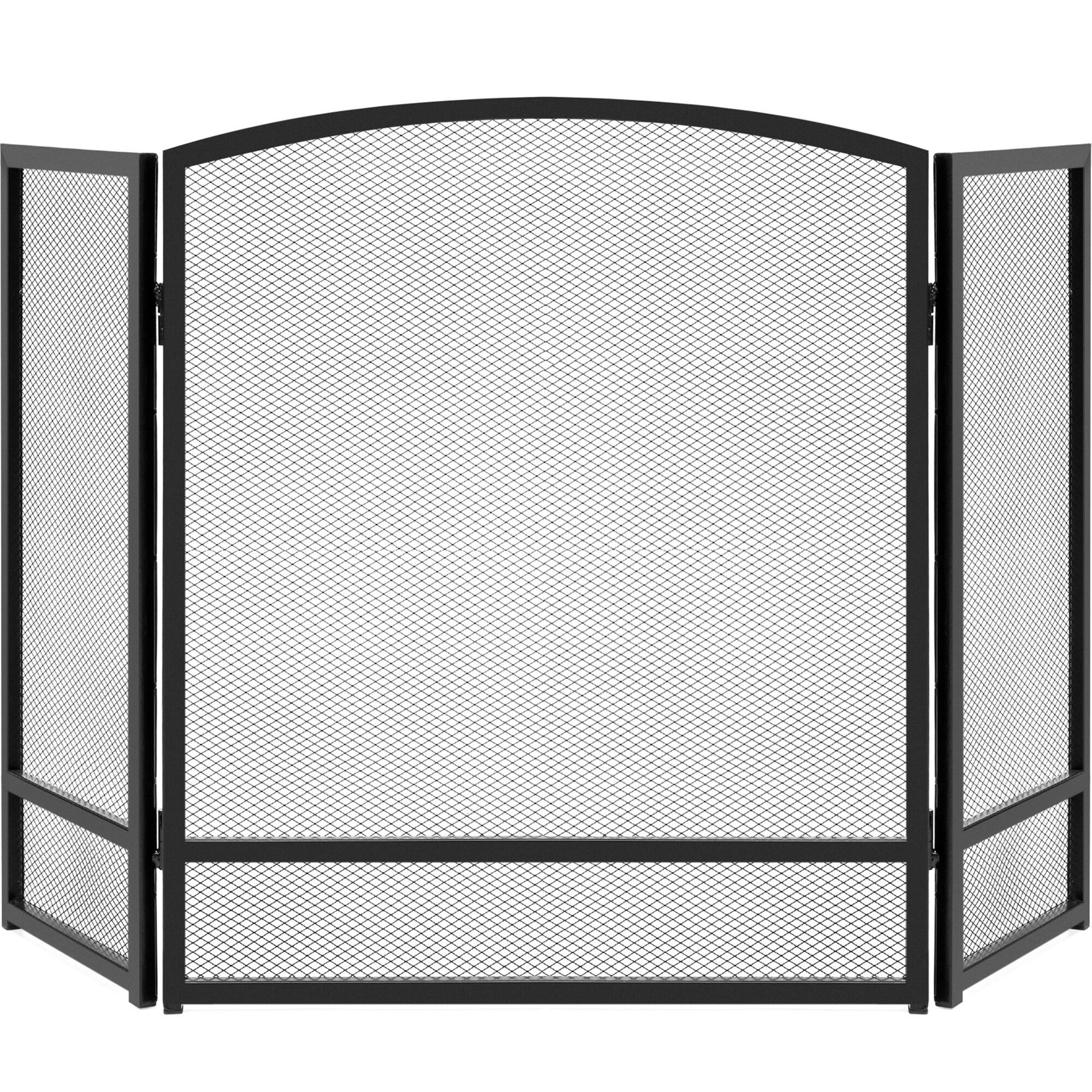 Best Choice Products - 47.5x27.25in 3-Panel Steel Mesh Fireplace Screen, Spark Guard w/ Rustic Worn Finish - Black