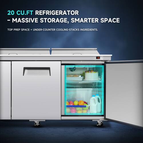 20 CU.FT REFRIGERATOR - MASSIVE STORAGE, SMARTER SPACE  
TOP PREP SPACE + UNDER-COUNTER COOLING-STACKS INGREDIENTS.