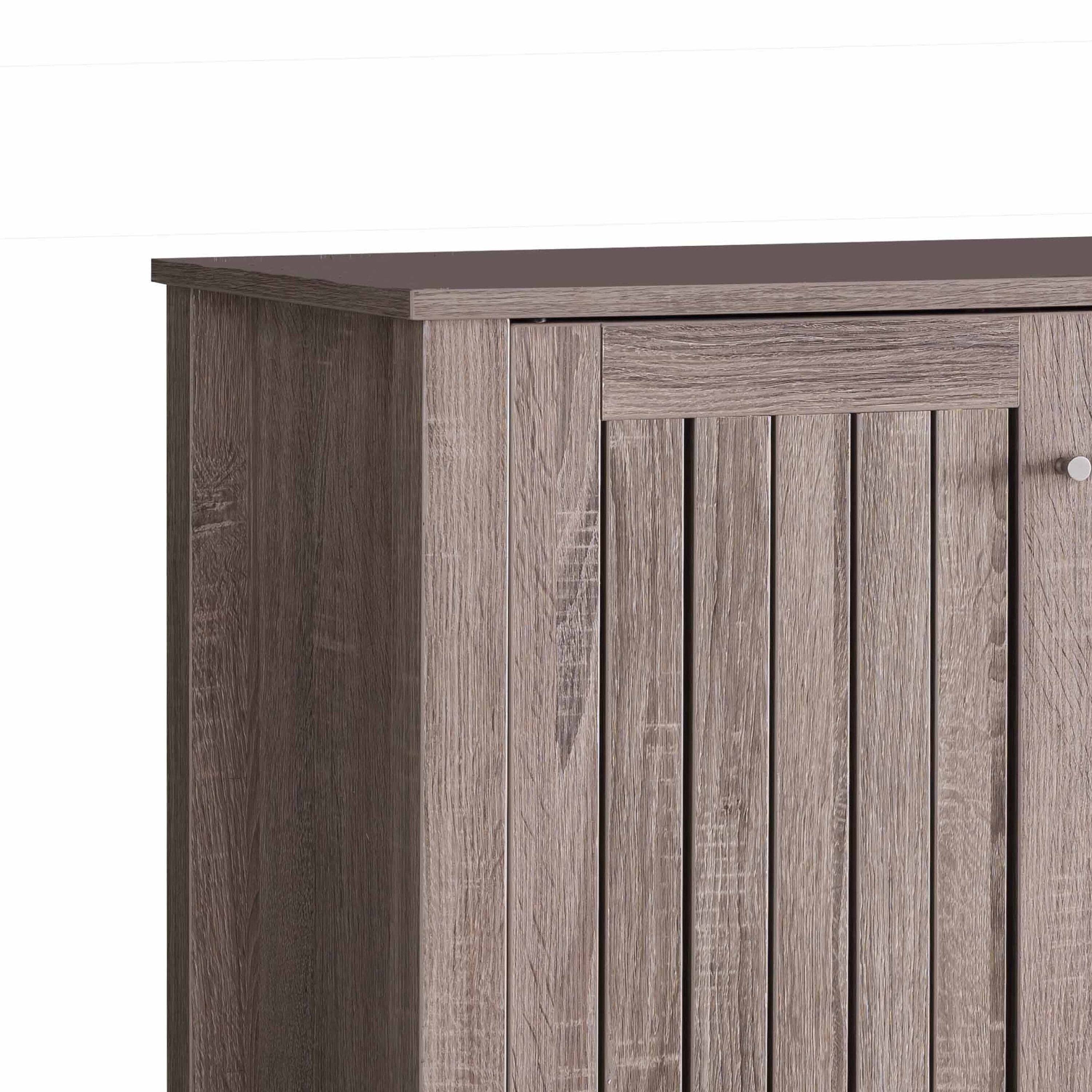 Left. TinyHomie - Shoe Rack Cabinet 34 Inch Slatted Vented Doors Dark Taupe Finish - Taupe Multi.