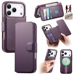 Dteck - for Apple iPhone 17 Pro Max 2-in-1 Magnetic Wallet Case,RFID Blocking PU Leather Flip Cover Card Holder Shockproof Case - Purple