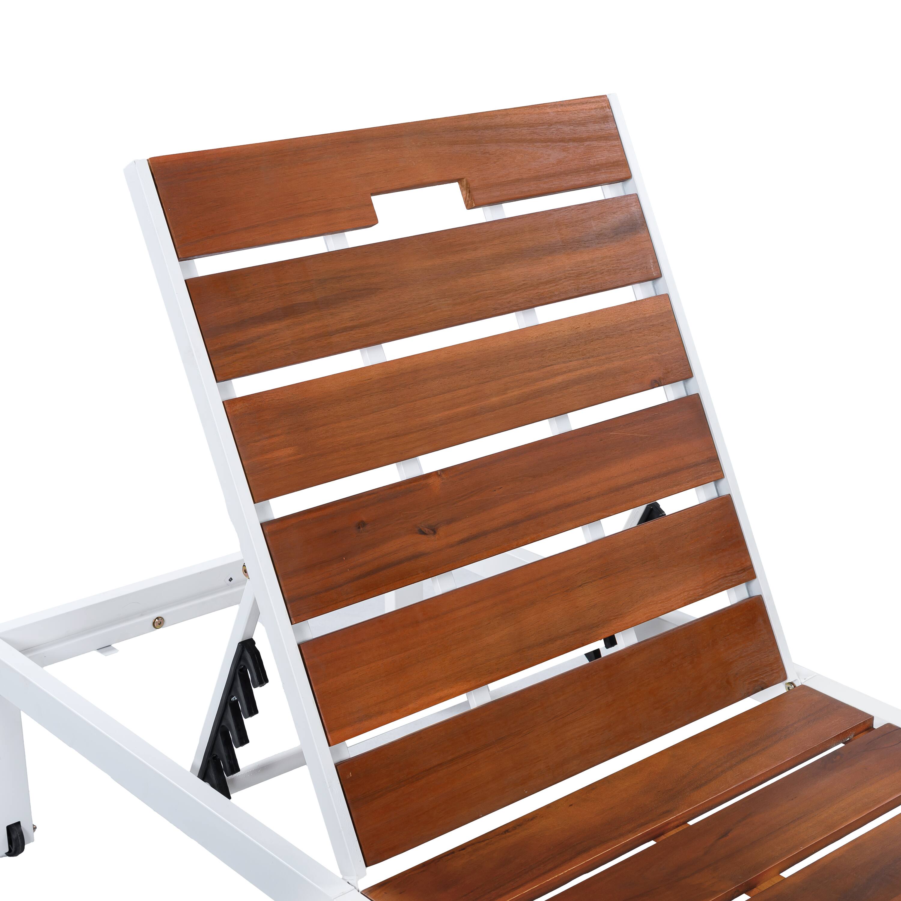 Alt View 8. Whisen - Outdoor Chaise Lounge Chair with 6-Position Adjustable Backrest, Durable Acacia Wood and Steel Patio Recliner - White|Brown.