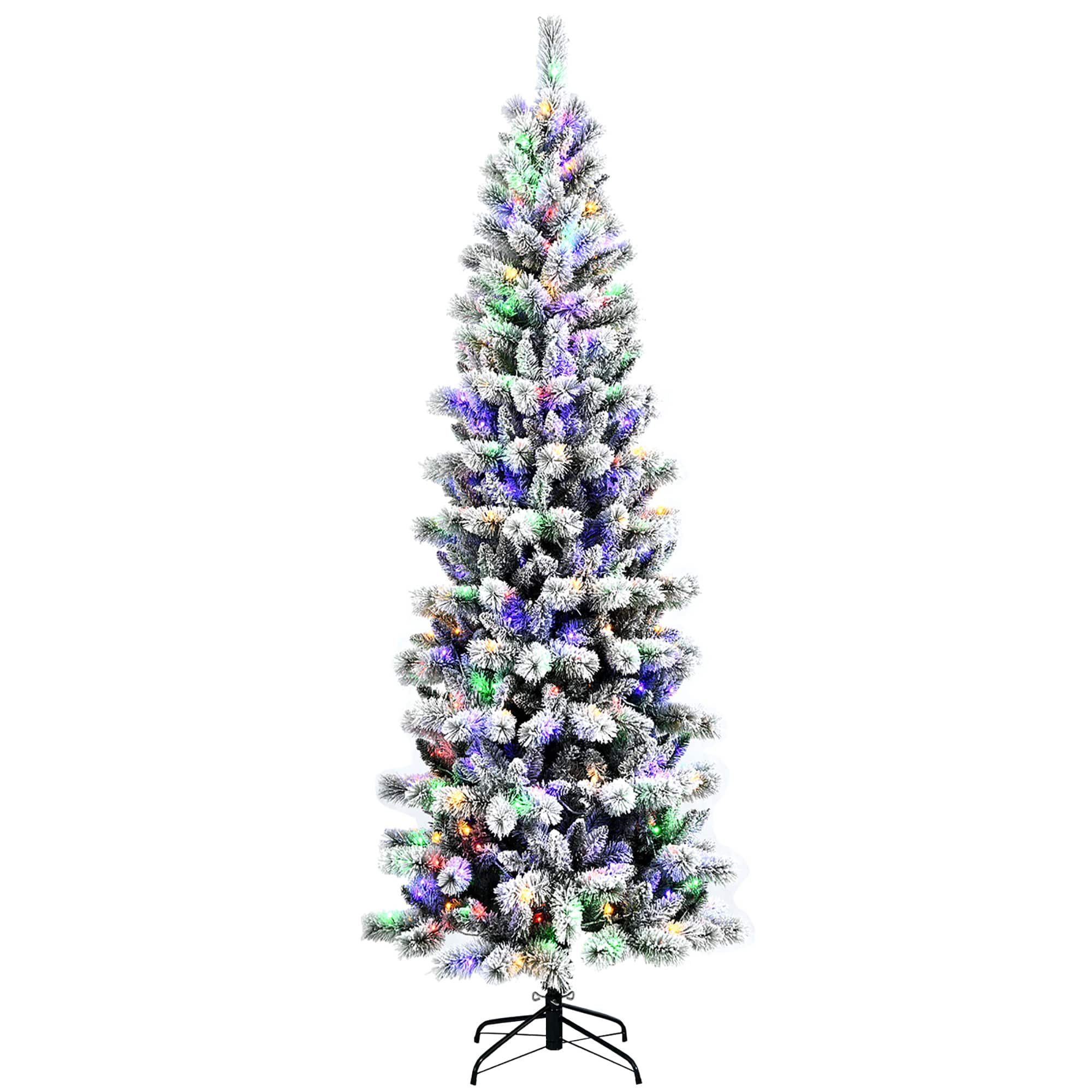 Costway - 8FT Pre-Lit Hinged Christmas Tree Snow Flocked w/ 9 Modes Remote Control Lights - Green/White