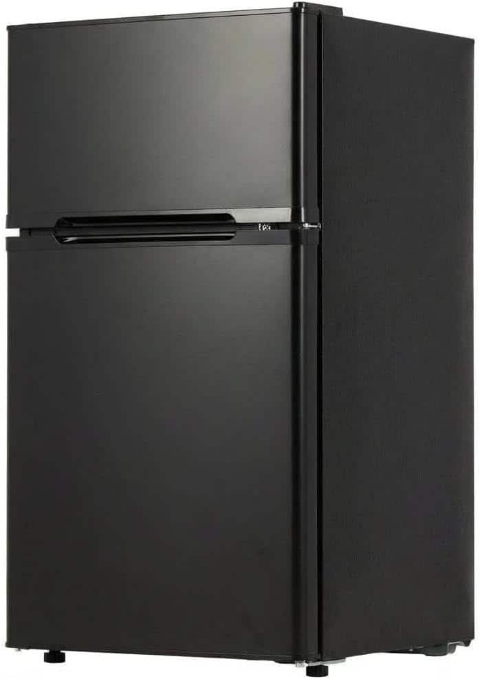 Homhougo - 3.1 Cu Ft Two Door Mini Fridge with Freezer, Energy Efficient Design - ‎Black