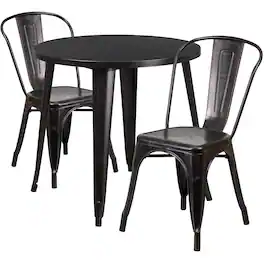 Flash Furniture - Baker Commercial Grade 30" Round Black-Antique Metal Indoor-Outdoor Table Set with 2 Cafe Chairs - Gold