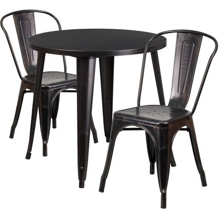 Front. Flash Furniture - Baker Commercial Grade 30" Round Black-Antique Gold Metal Indoor-Outdoor Table Set with 2 Cafe Chairs - Gold.
