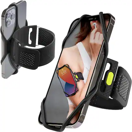 Front. PO3TICJUNKI3 - Run Tie 2 Running Phone Holder Skin friendly Sport Armband With Dual Layer Design For Heat dissipation - L Arm Size (9.8-15.7 inches).