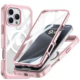 Dteck - Full-Body Case for Apple iPhone 16 Pro with Built-in Screen Protector, Magnetic Rugged Shockproof Protective Cover - Pink