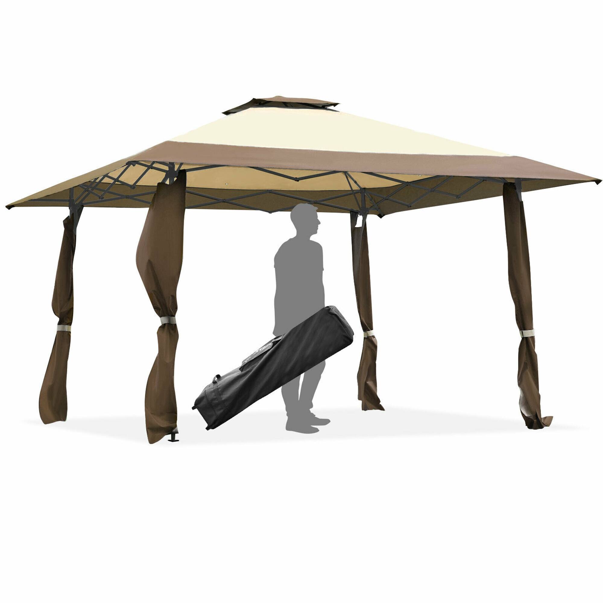 Alt View 7. Gymax - Gymax 13' x 13' Folding Patio Pop-up Gazebo Canopy Tent Outdoor Shelter Shade Brown - Brown + Beige.