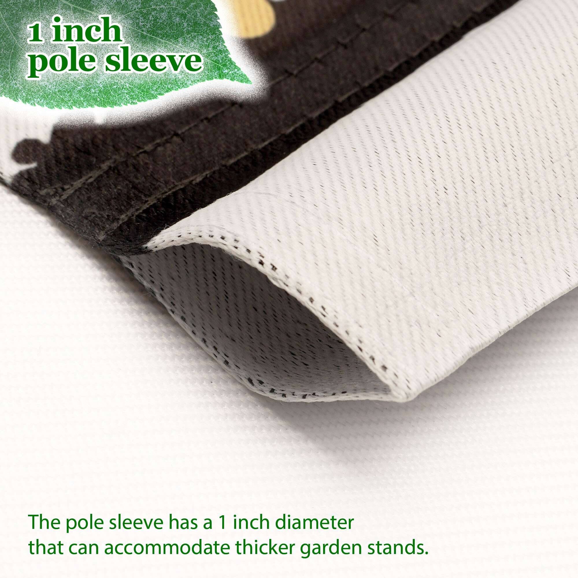 1 inch pole sleeve

The pole sleeve has a 1 inch diameter that can accommodate thicker garden stands.