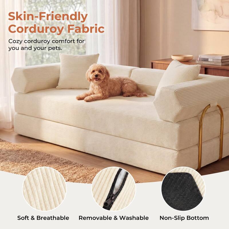 Skin-Friendly Corduroy Fabric  
Cozy corduroy comfort for you and your pets.  

Soft & Breathable  
Removable & Washable  
Non-Slip Bottom