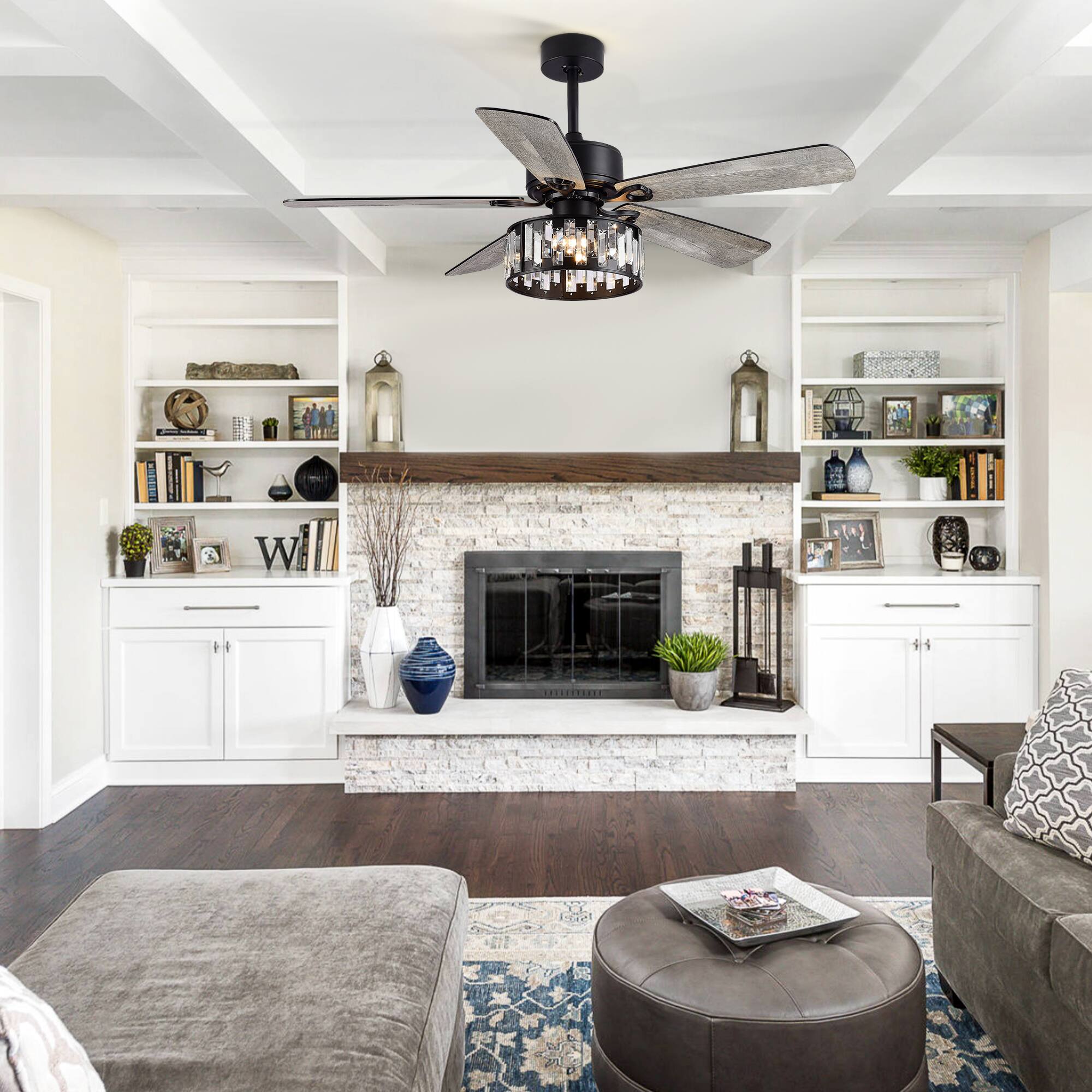 Alt View 4. Breezary - Breezary 52-In Modern Ceiling Fan with 5 Plywood Blades, DC Motor, 5''/10'' Downrods, 6-Speed Remote Control & Timer - Matte Black.