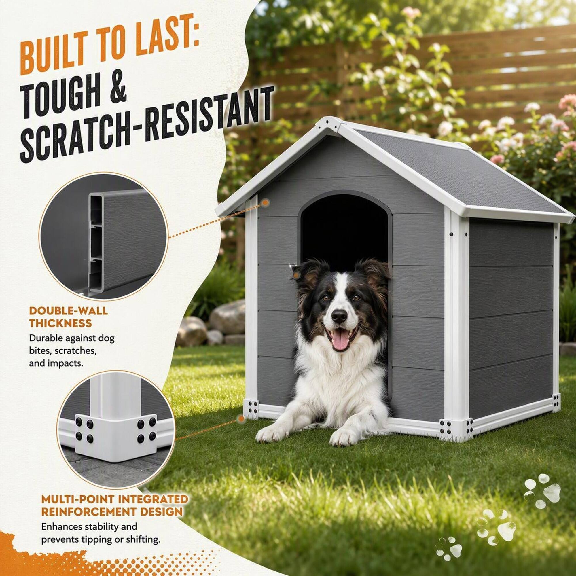 BUILT TO LAST: TOUGH & SCRATCH-RESISTANT

DOUBLE-WALL THICKNESS
Durable against dog bites, scratches, and impacts.

MULTI-POINT INTEGRATED REINFORCEMENT DESIGN
Enhances stability and prevents tipping or shifting.