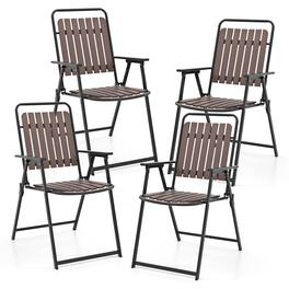 Gymax - 4 pcs Patio Folding Chairs Portable Outdoor Dining Chairs w/ PP Seat & Back - Coffee