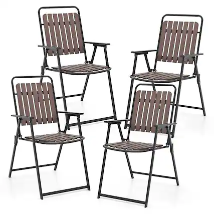 Front. Gymax - Gymax 4 pcs Patio Folding Chairs Portable Outdoor Dining Chairs w/ PP Seat & Back - Coffee.