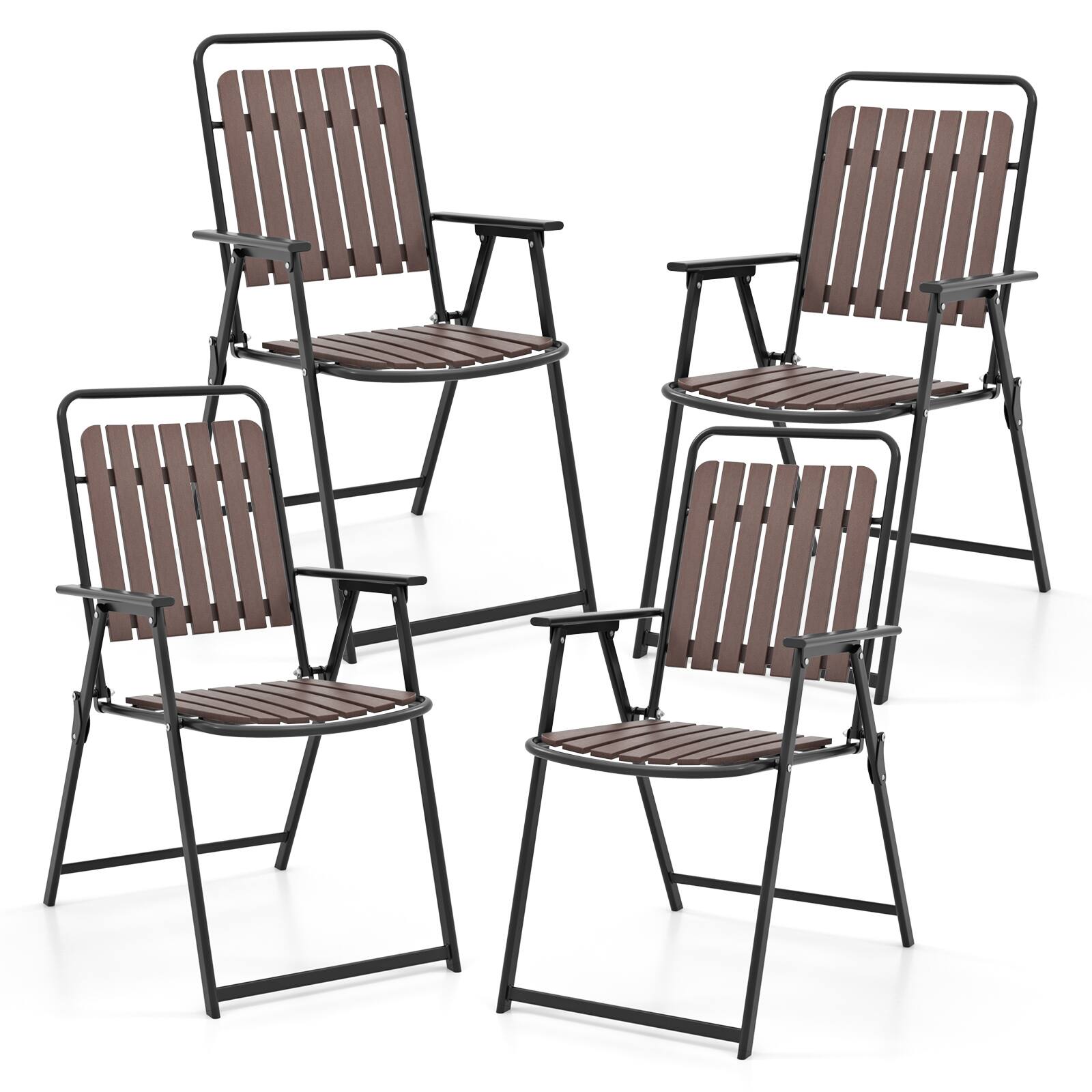 Front. Gymax - Gymax 4 pcs Patio Folding Chairs Portable Outdoor Dining Chairs w/ PP Seat & Back - Coffee.
