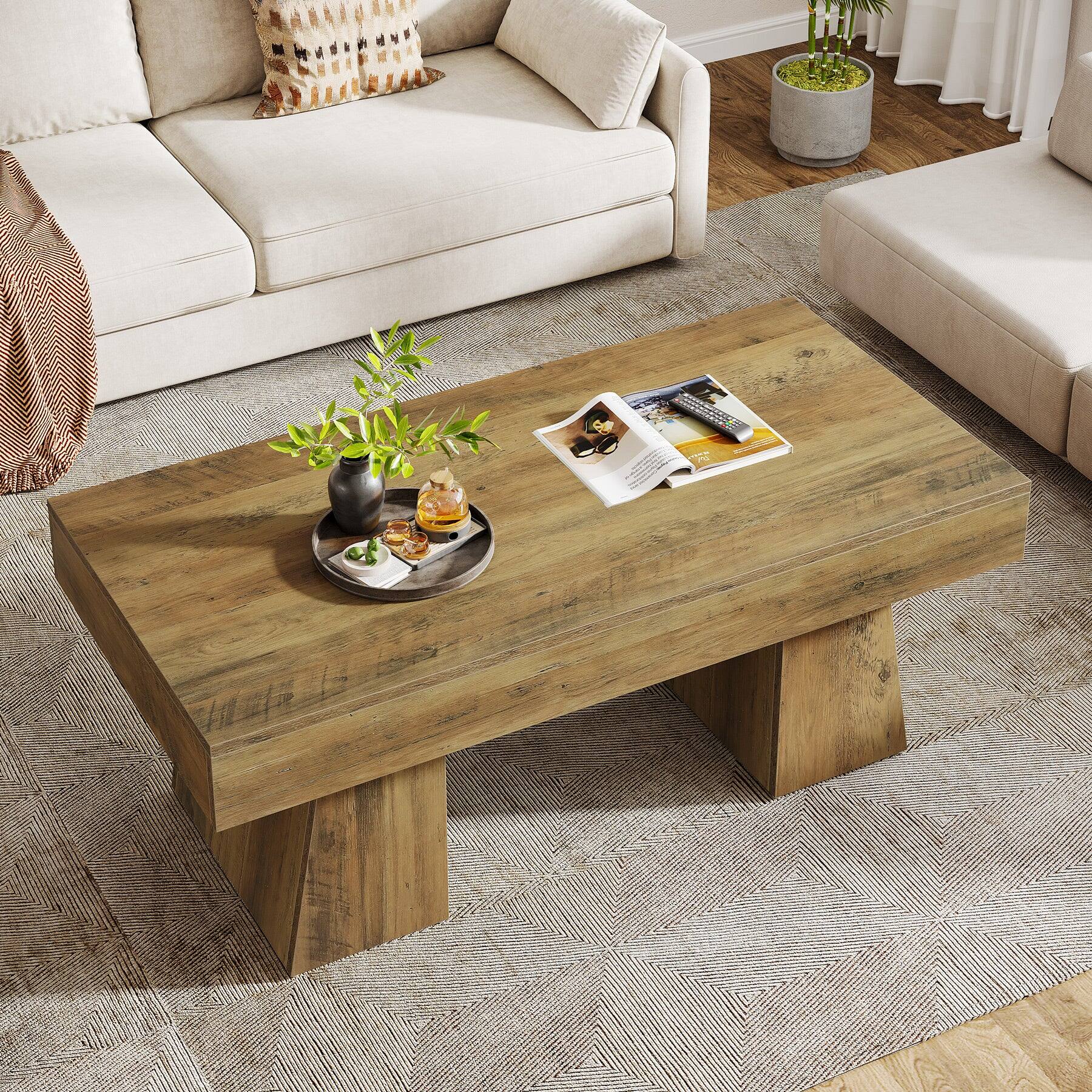 Alt View 1. Tribesigns - Coffee Table with Engineered Wood Construction, Adjustable Feet and Rectangular Top for Living Room - Brown.