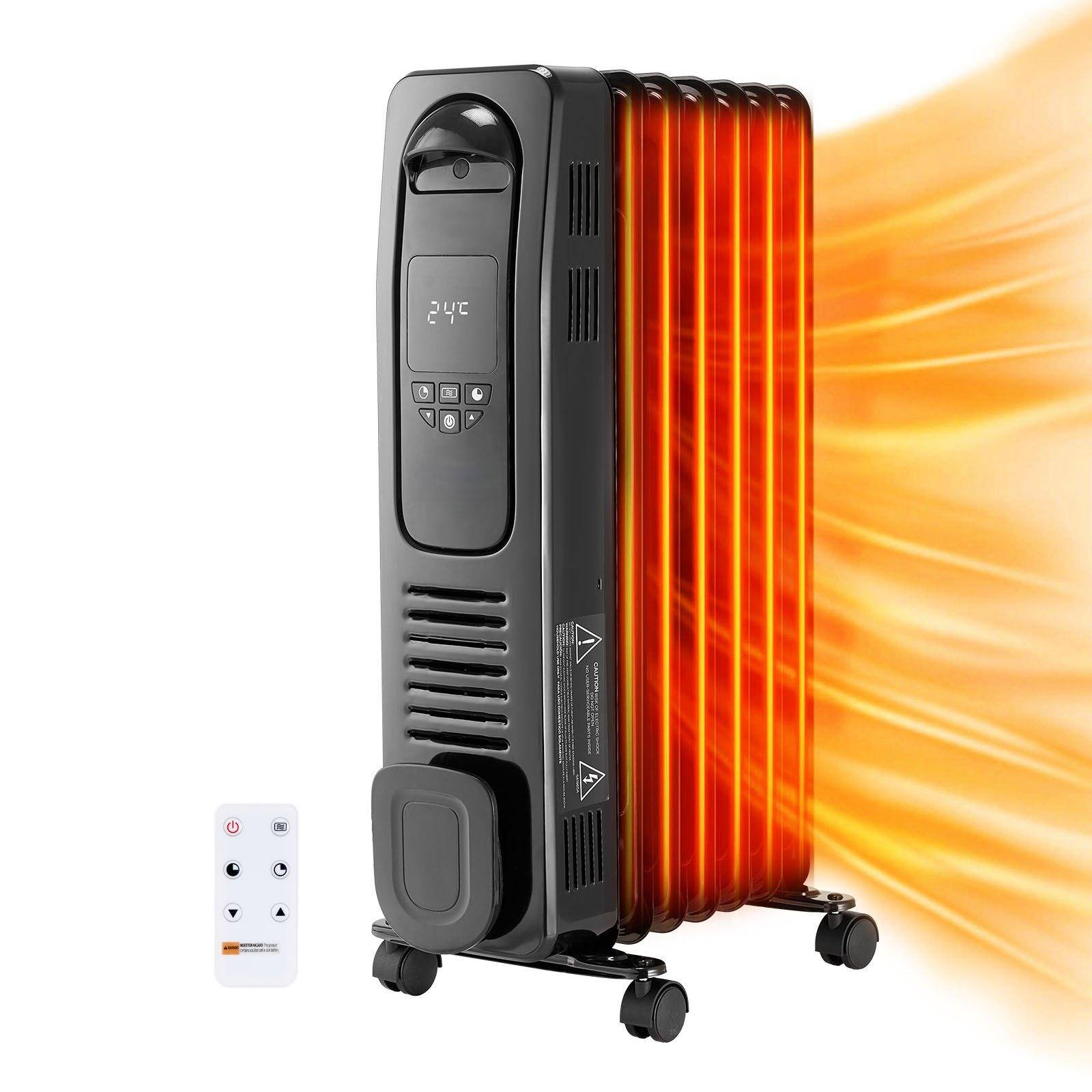 Front. Glintex - Electric Space Heaters 1500W Oil Filled Radiator LED Display 24H Timer Thermostat Remote Control Overheat Protection - Black.