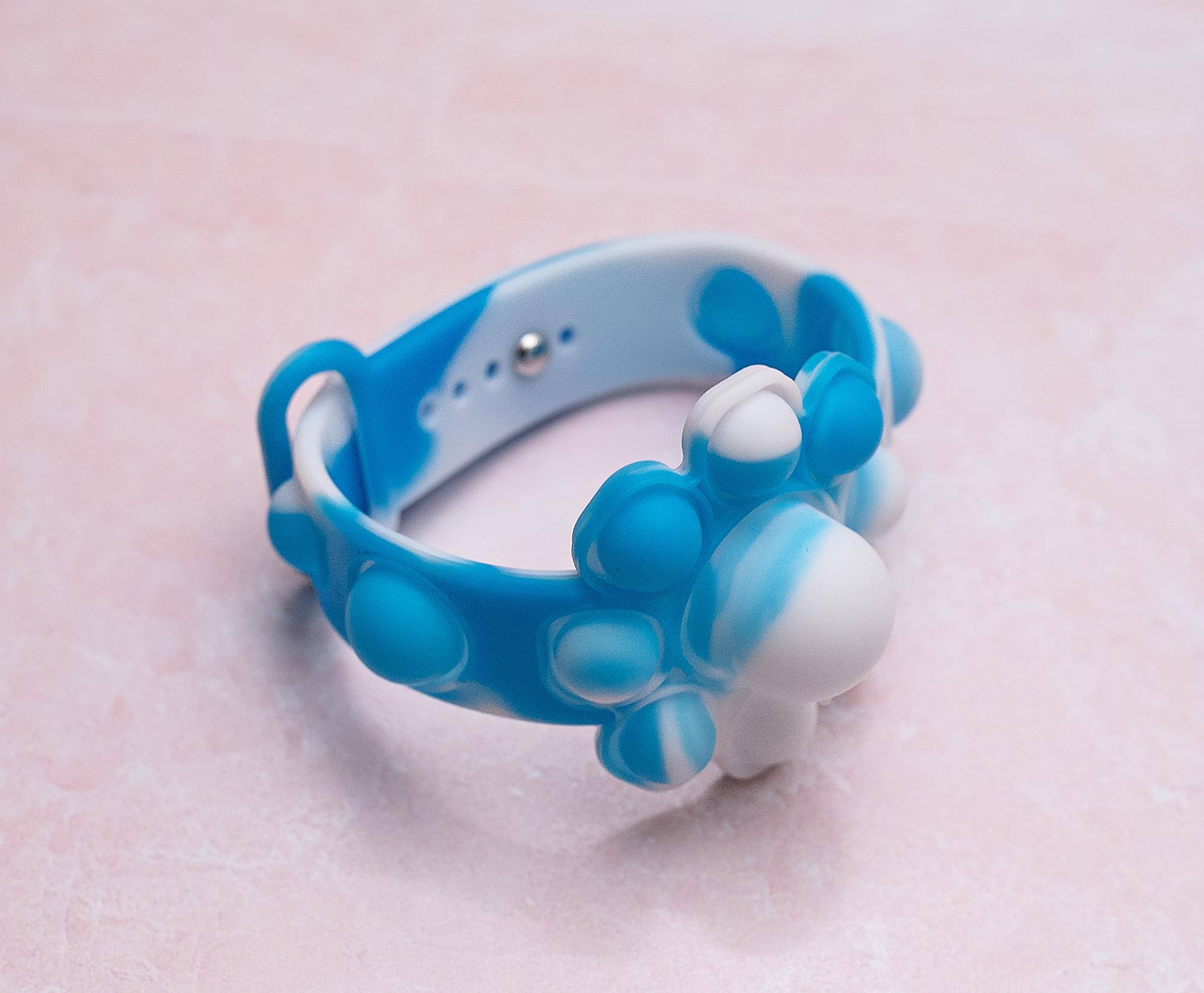 Alt View 1. Toynk - Pop Fidget Toy 13-Button Blue and White Flower Bracelet Accessory - Blue/White.