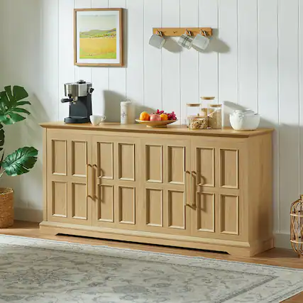 Front. Z-Edge - 67" Buffet Cabinet with Storage, Large Sideboard Buffet Cabinet with 4 Doors, Modern Coffee Bar for Kitchen, Living Room - Natural.