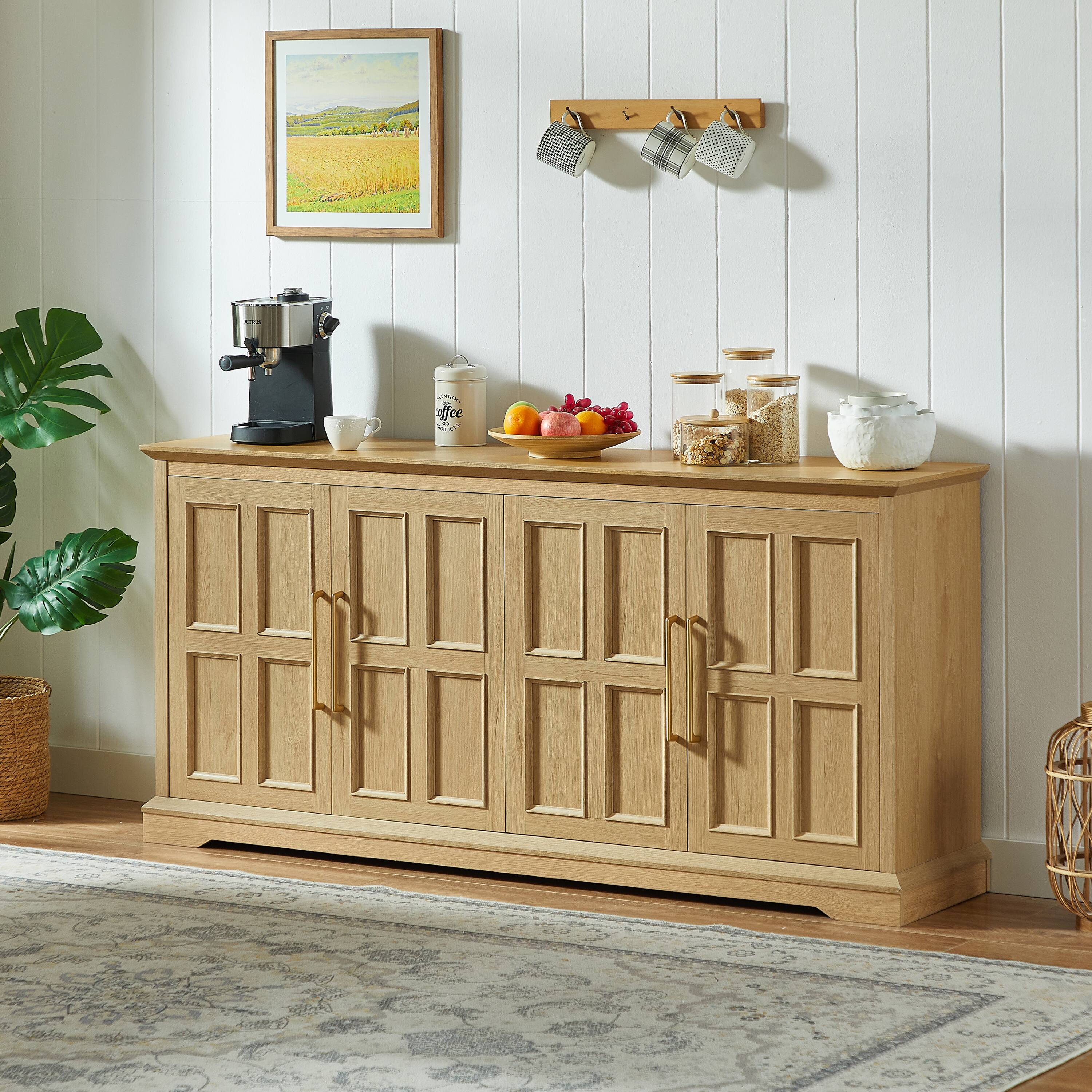 Front. Z-Edge - 67" Buffet Cabinet with Storage, Large Sideboard Buffet Cabinet with 4 Doors, Modern Coffee Bar for Kitchen, Living Room - Natural.