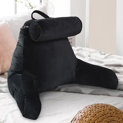 Front. Cheer Collection - Extra Large Hollow Fiber TV Reading and Gaming Pillow - Black.