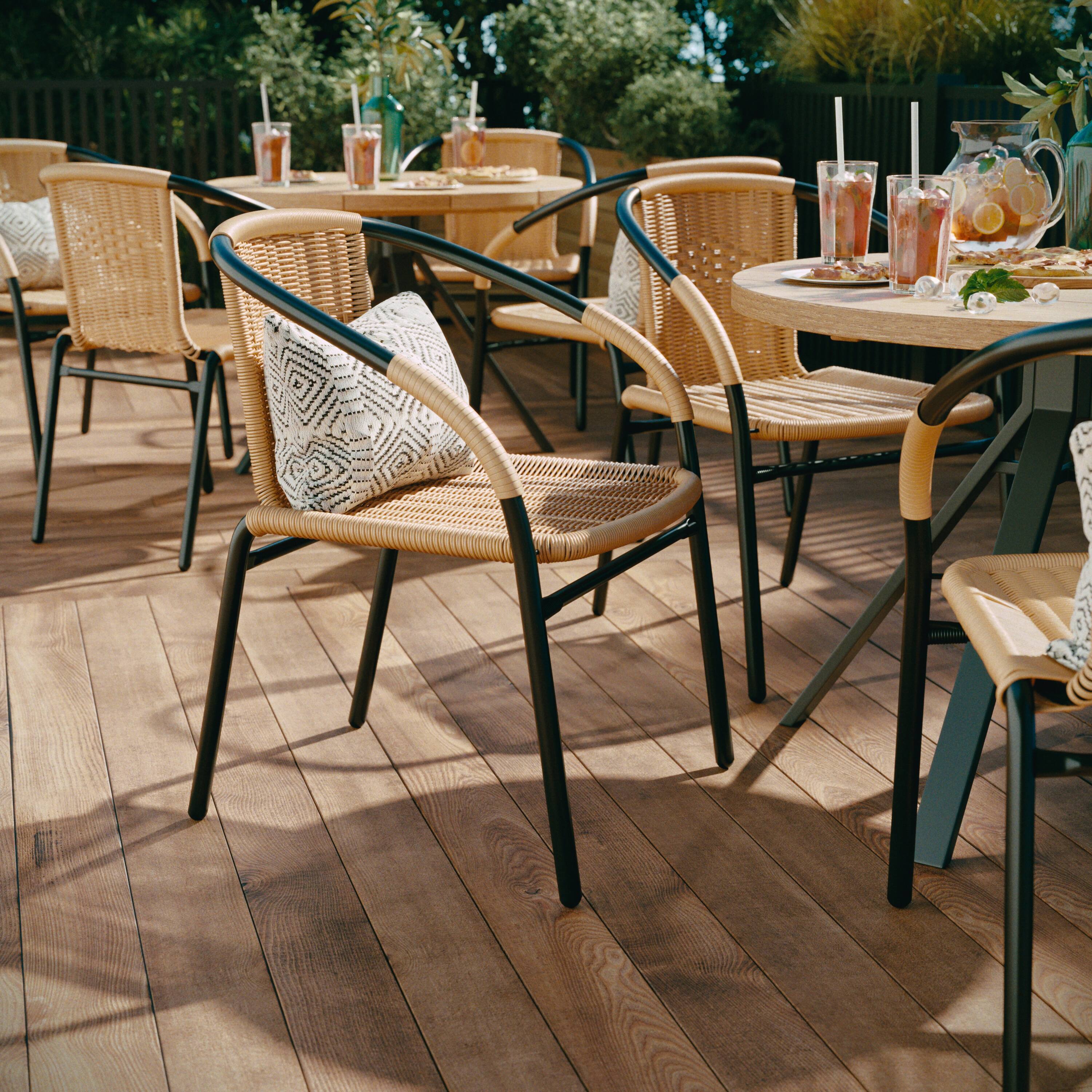 Alt View 5. Emma + Oliver - 4 Pack Rattan Indoor-Outdoor Restaurant Stack Chair with Curved Back - Beige.