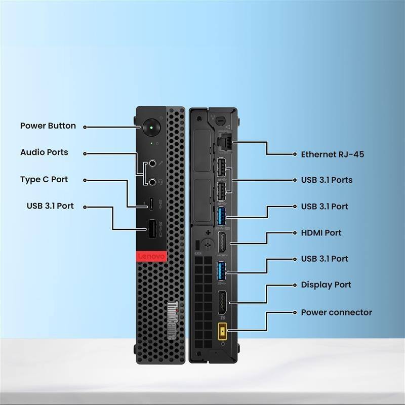 Power Button  
Audio Ports  
Type C Port  
USB 3.1 Port  
Ethernet RJ-45  
USB 3.1 Ports  
USB 3.1 Port  
HDMI Port  
USB 3.1 Port  
Display Port  
Power connector