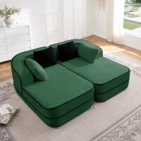 Front. Roomtec - 77.2 inch Teddy Fabric No Assembly 32D High Density sponge Boneless SofaFluffy Comfy Couch with double ChaisesSleeper - Green.