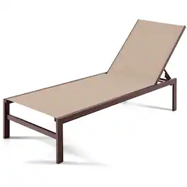 Costway - Patio 6-Position Lounge Chair Chaise Aluminium Adjust Recliner - Brown