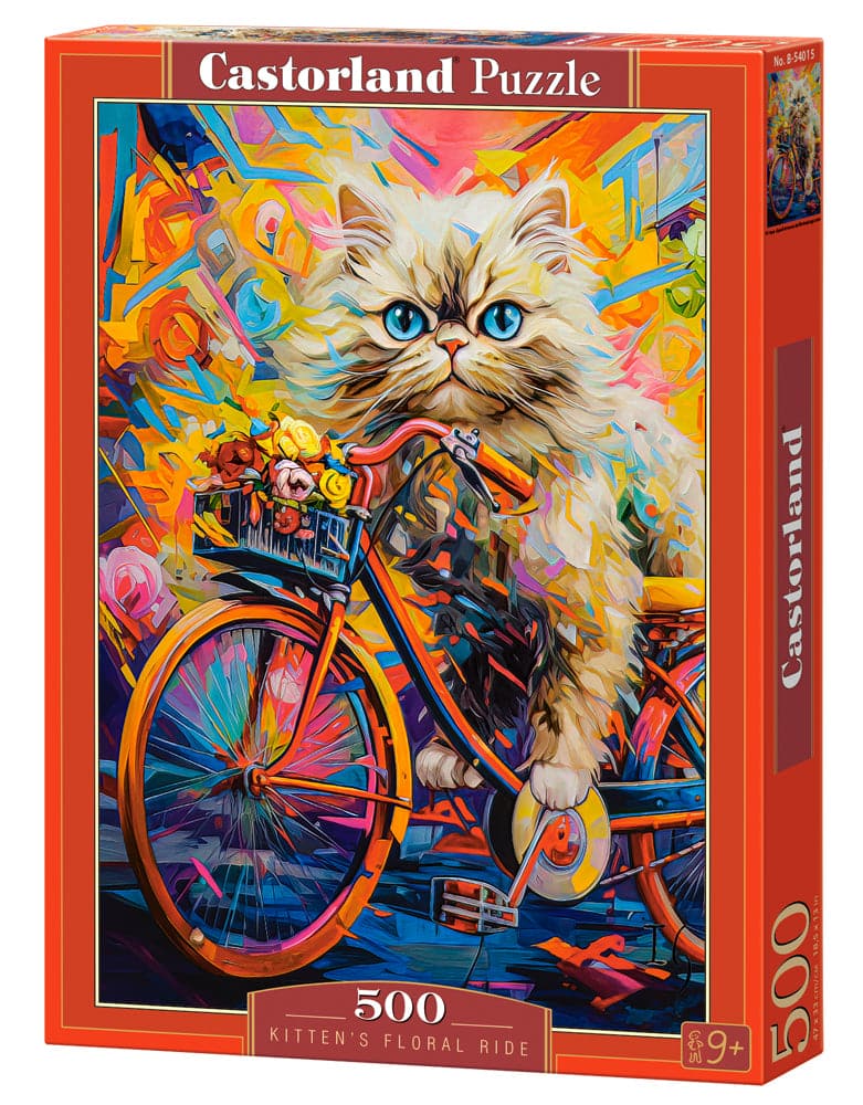 500 Piece Jigsaw Puzzles, Kitten's Floral Ride, Animal puzzle, Kitten, Adult Puzzle, Castorland B-54015 - Red