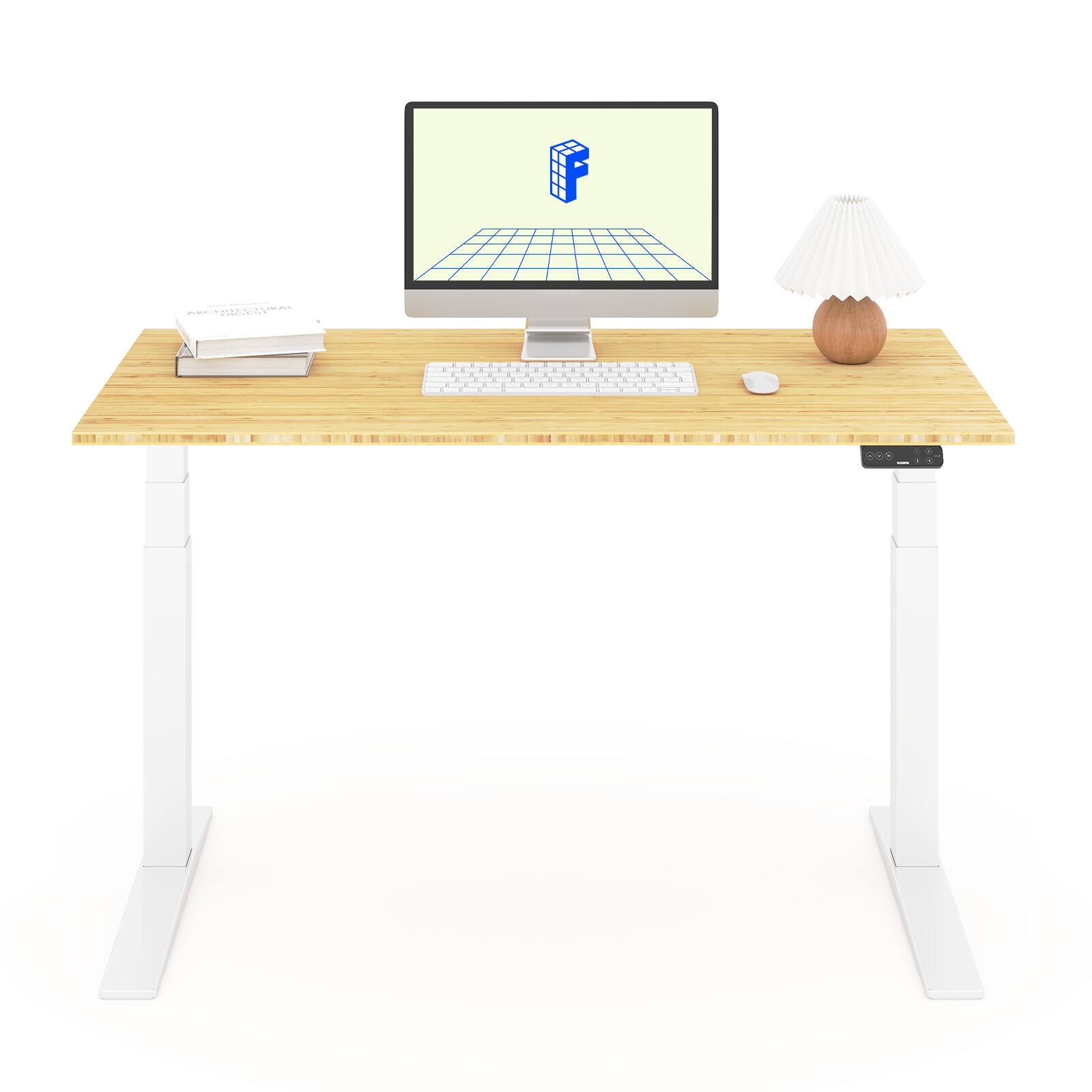 Left. FlexiSpot - FlexiSpot E7Pro 55''W Electric Adjustable Standing Desk, Bamboo/White - Bamboo.
