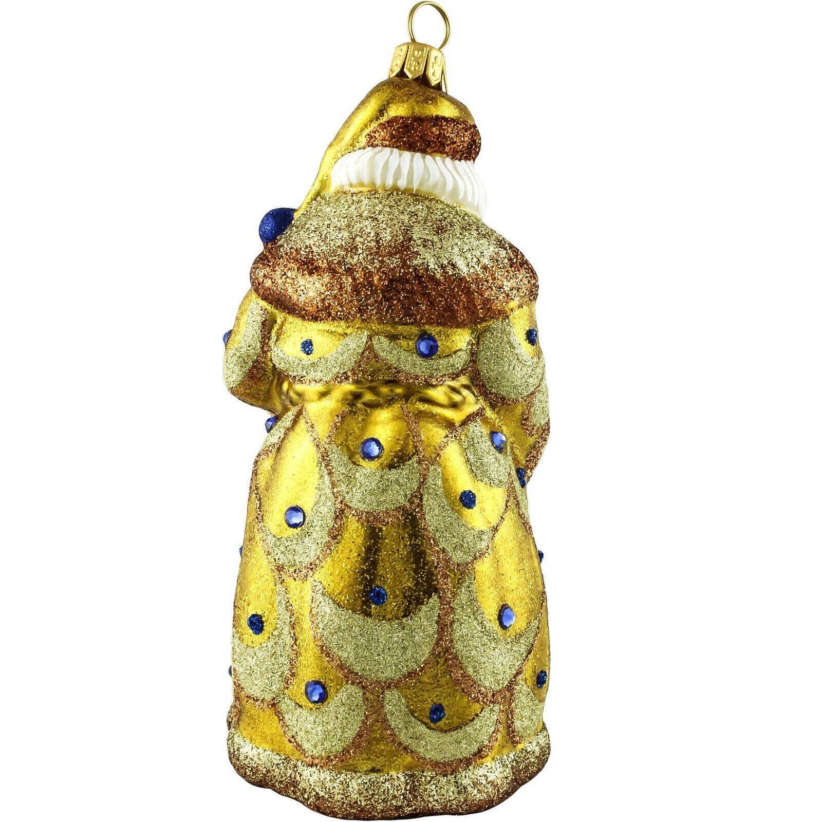 Angle. Joy to the World Collectibles - Joy to the World Glitterazzi Golden Peacock Santa Polish Glass Christmas Ornament - Gold.