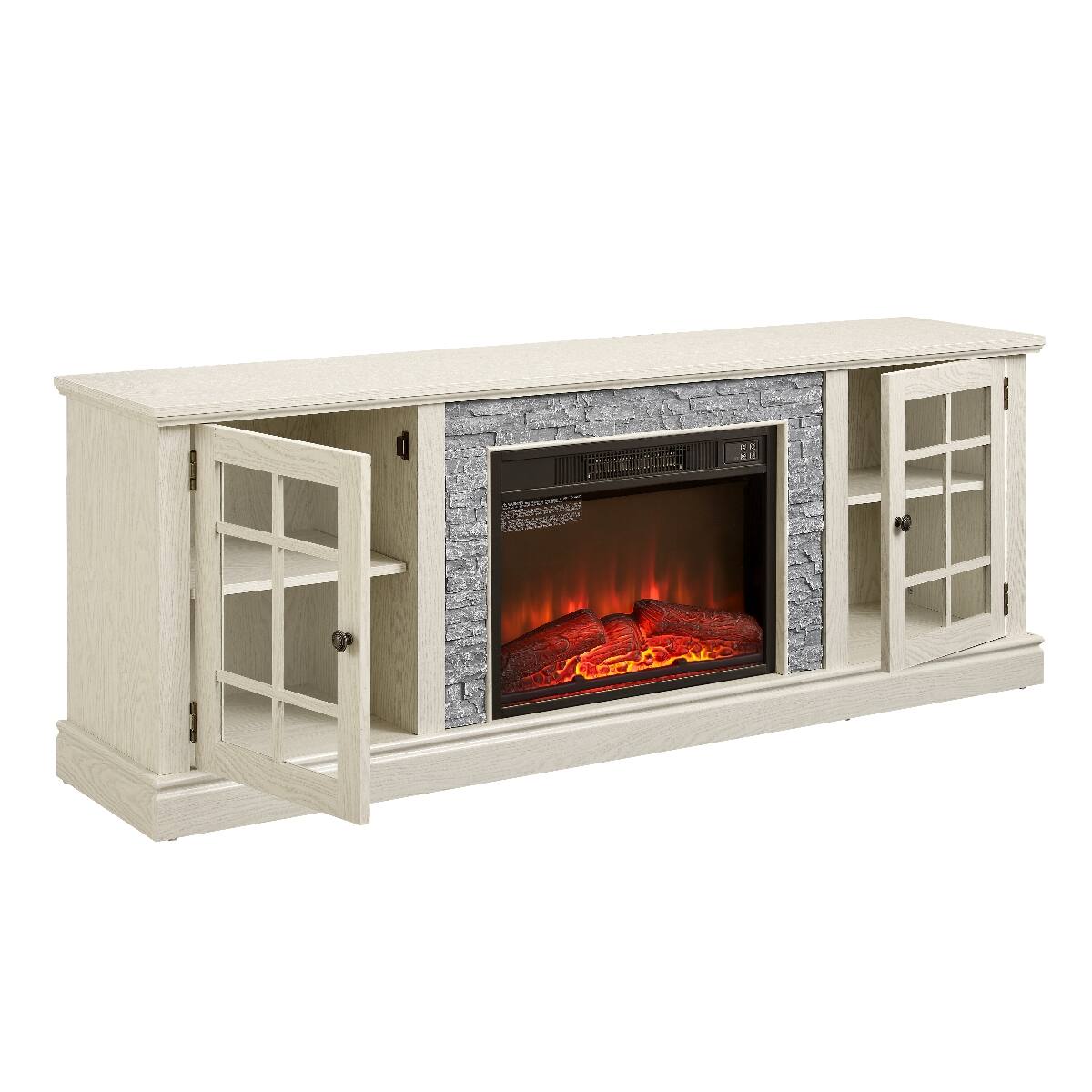 Alt View 10. Loheer - Loheer 70 inch white tv stand with fireplace, Faux Stone Media Console for TVs up to 75" - White.