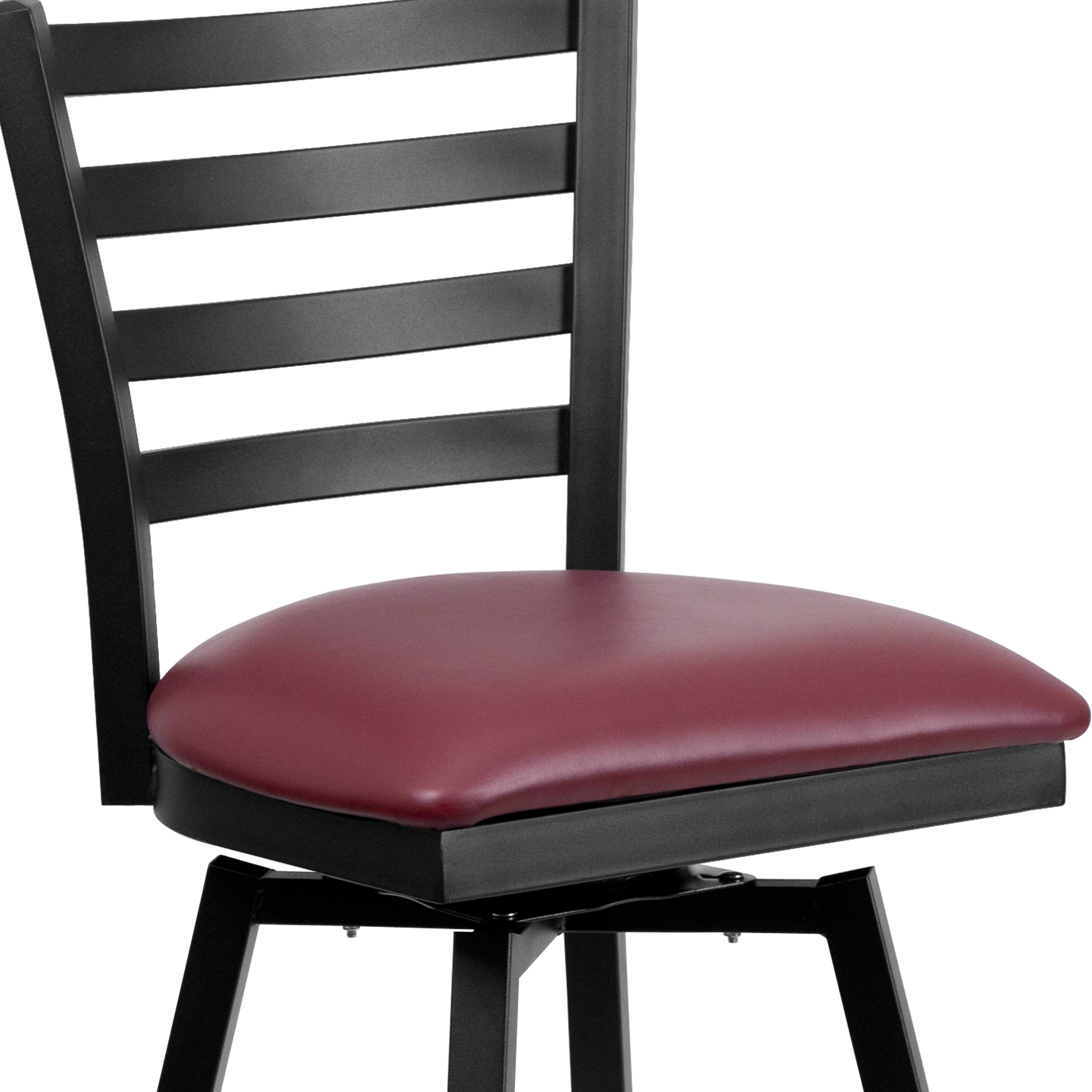 Alt View 9. Emma + Oliver - Ladder Back Swivel Metal Restaurant Dining Barstool - Burgundy Vinyl Seat/Black Metal Frame.