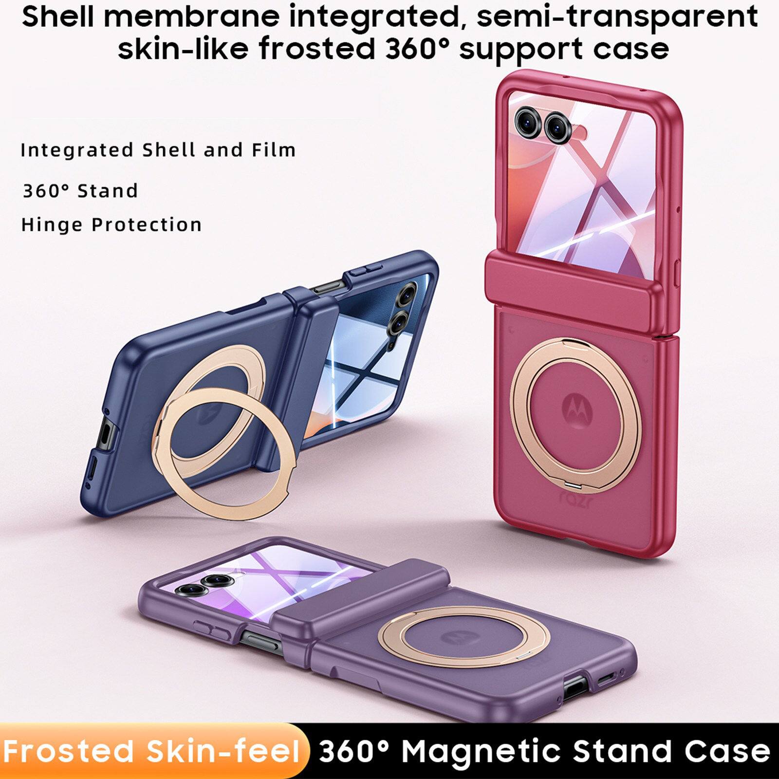 Shell membrane integrated, semi-transparent skin-like frosted 360° support case

Integrated Shell and Film
360° Stand
Hinge Protection

Frosted Skin-feel 360° Magnetic Stand Case