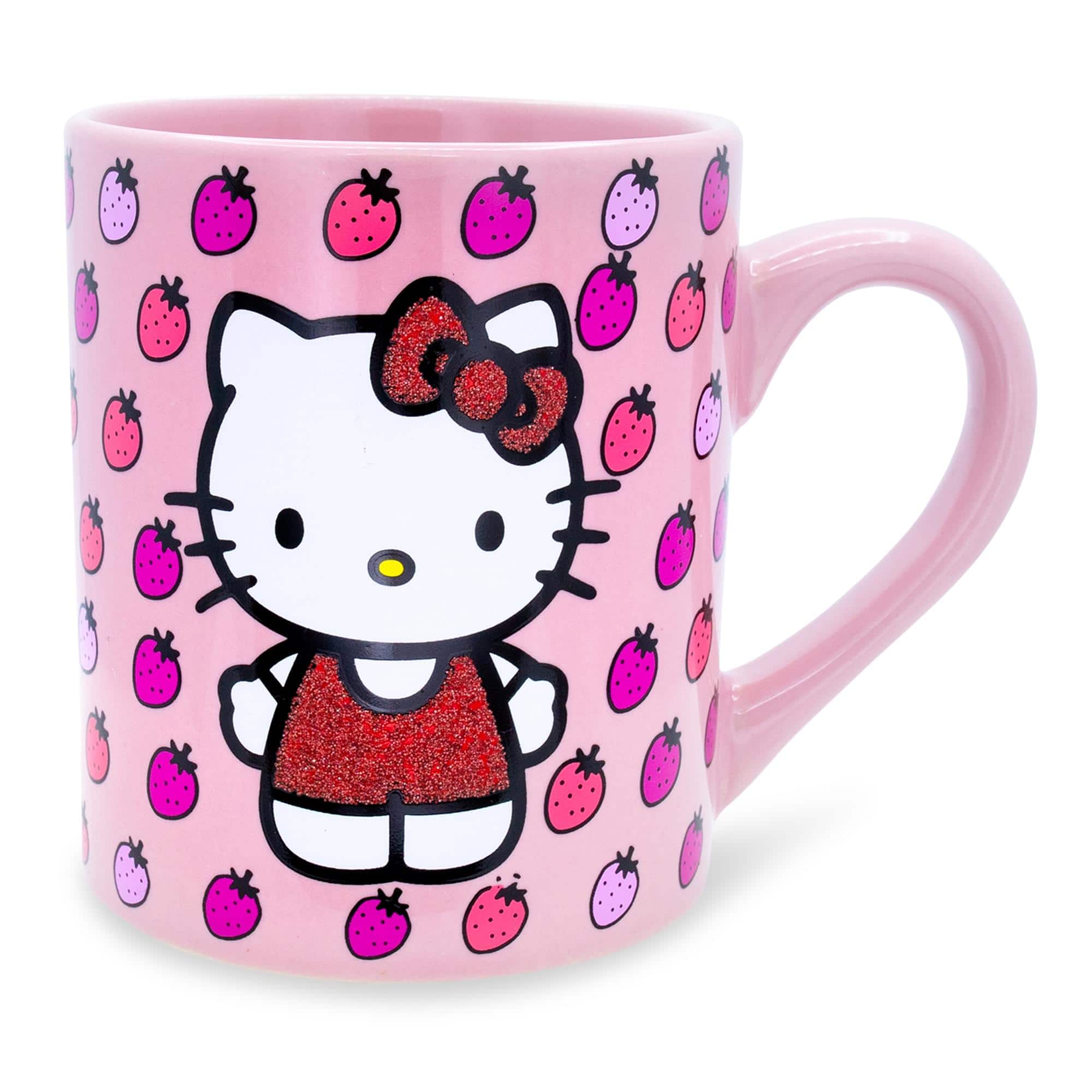 Silver Buffalo - Sanrio Hello Kitty Glitter Strawberry Ceramic Mug | Holds 14 Ounces - Pink