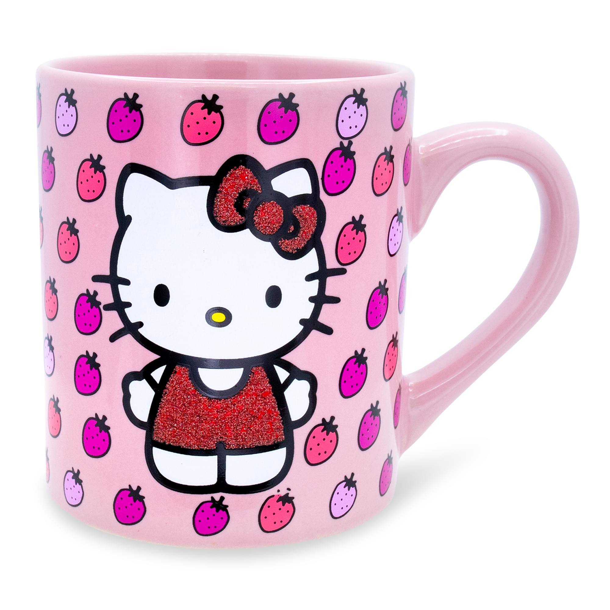 Silver Buffalo - Sanrio Hello Kitty Glitter Strawberry Ceramic Mug | Holds 14 Ounces - Pink