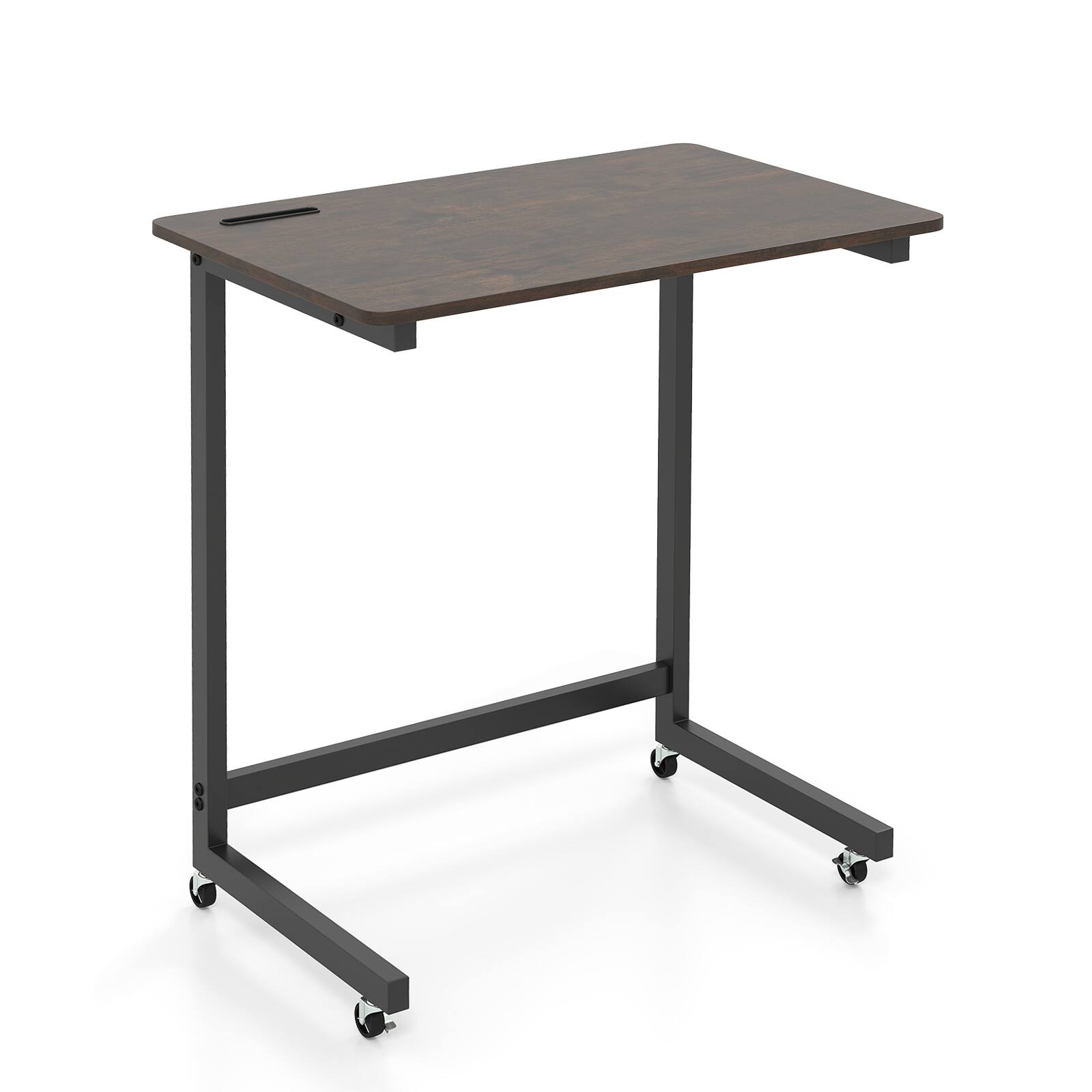 Alt View 9. Gymax - Gymax C-shaped End Table w/Wheels Built-in Phone Slot for Living Room Bedroom Brown - Brown.