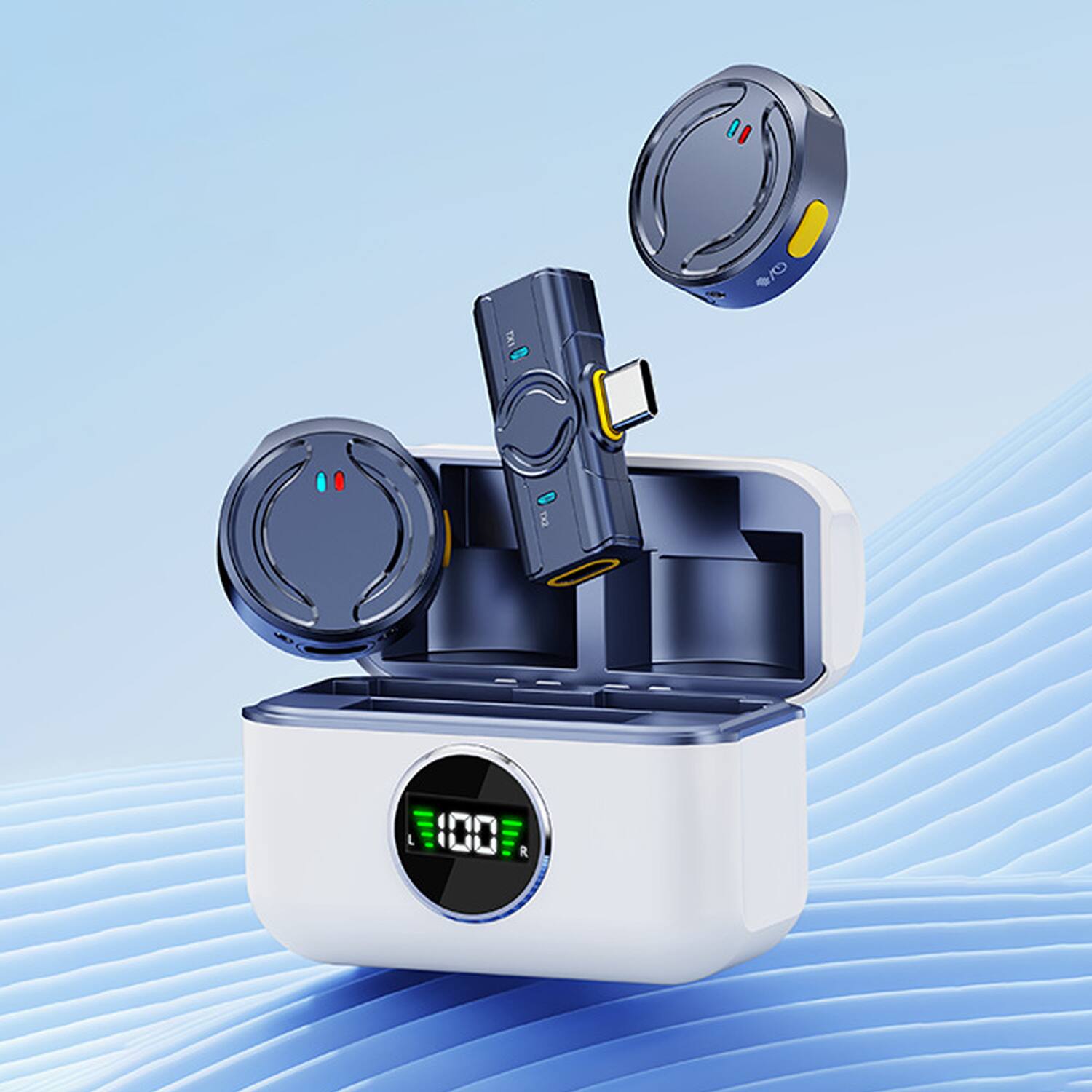 Front. YONWAY - Wireless Lavalier Microphone, Noise Reduction, with 42H Charging Case, Mini Microphone (TYPE-C interface) - White.