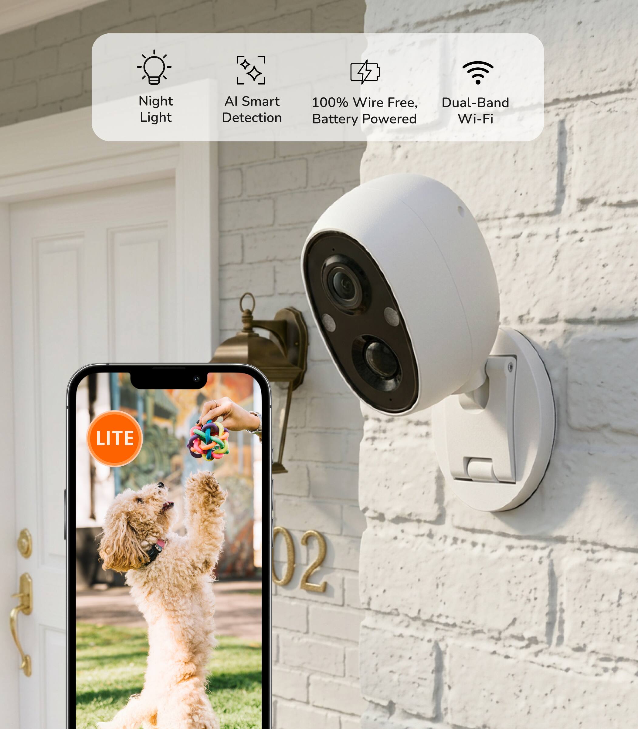 Night Light  
AI Smart Detection  
100% Wire Free, Battery Powered  
Dual-Band Wi-Fi  
LITE