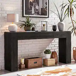 Tribesigns - 63-Inch Solid Wood Console Sofa Table, Farmhouse Long Entryway Table Behind Couch for Living Room, Entrance, Hallway, Fo - Black