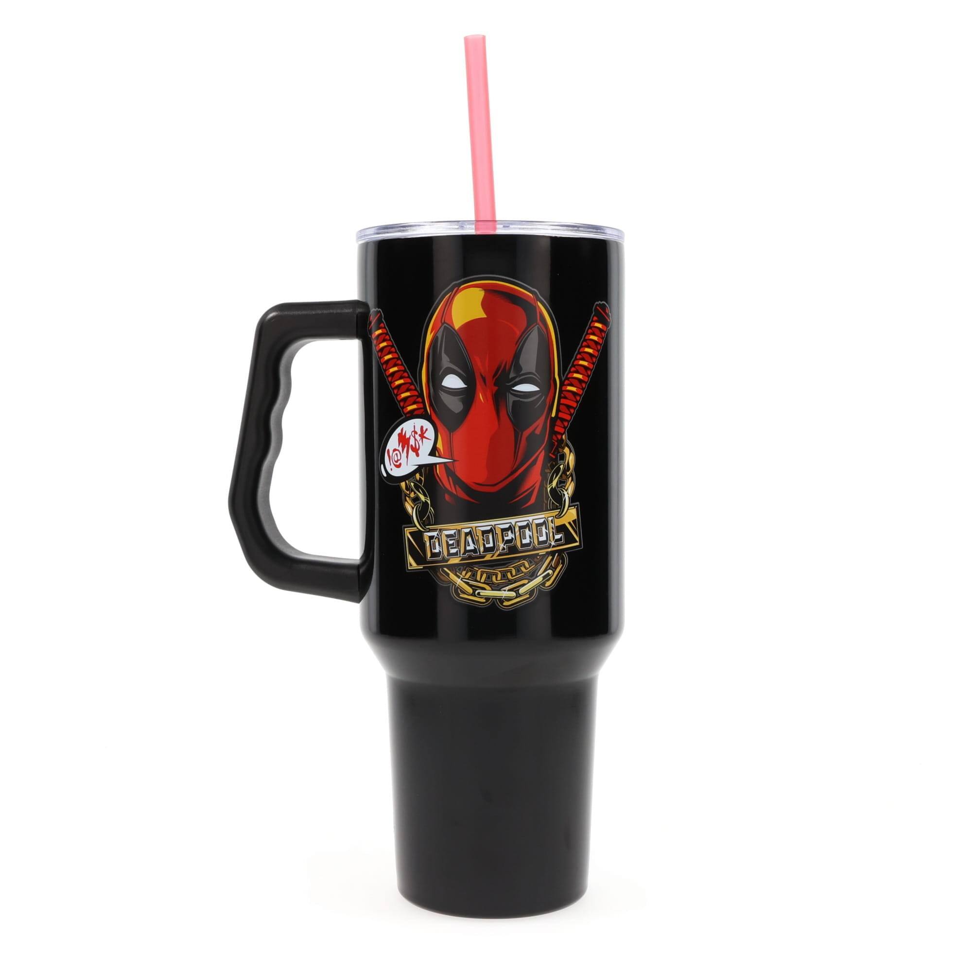 Alt View 1. Marvel - Marvel Deadpool Stainless Steel Tumbler With Handle | Holds 40 Ounces - Black.