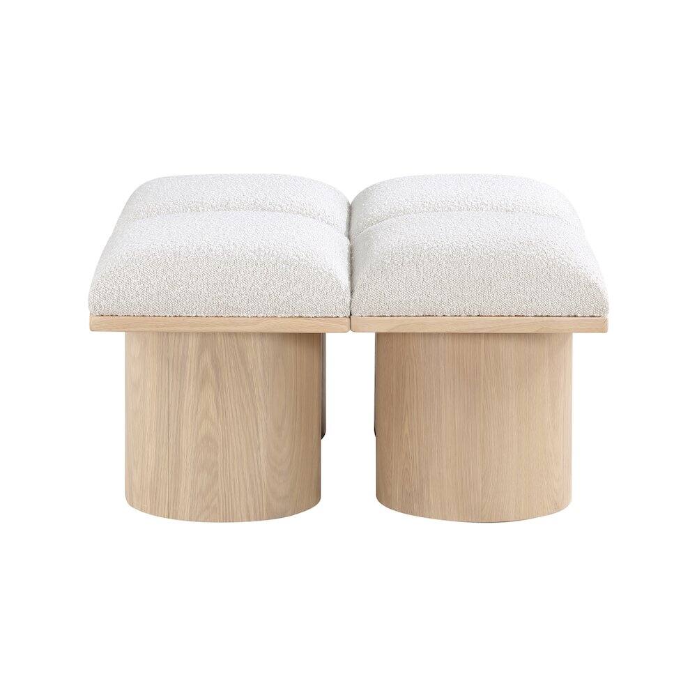 Left. Meridian Furniture - Pavilion Cream Boucle Fabric Bench - Cream Boucle Fabric.